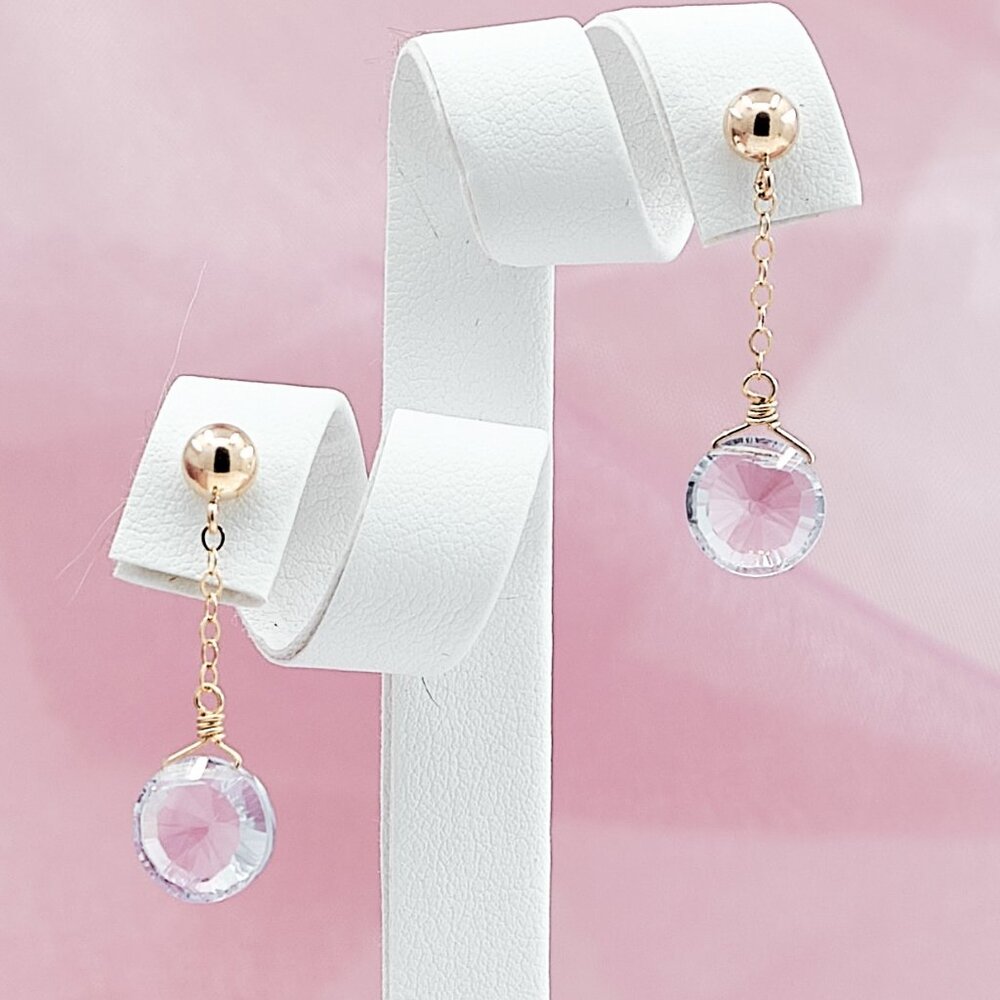 Pink Amethyst Drop Earrings, 14K Gold Filled Ball Post Studs